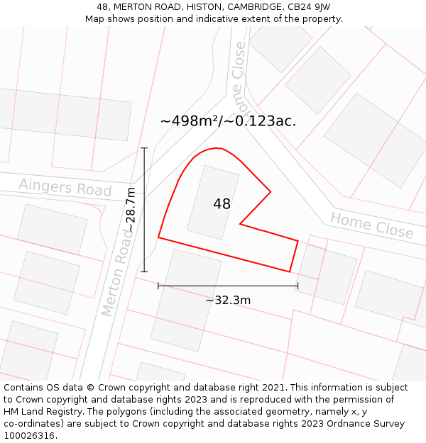 48, MERTON ROAD, HISTON, CAMBRIDGE, CB24 9JW: Plot and title map