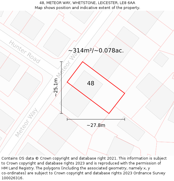 48, METEOR WAY, WHETSTONE, LEICESTER, LE8 6AA: Plot and title map