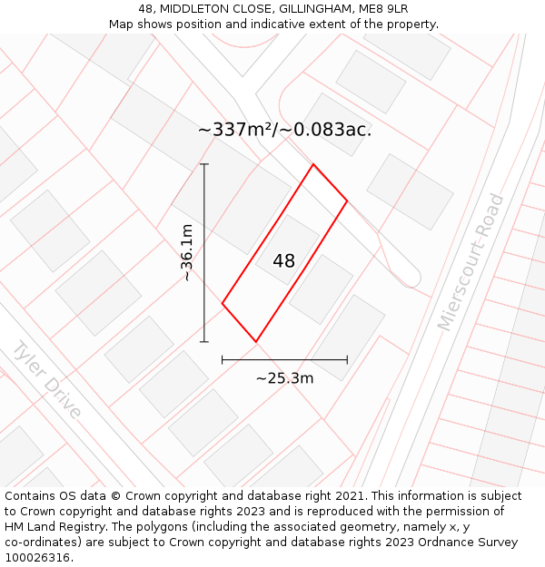 48, MIDDLETON CLOSE, GILLINGHAM, ME8 9LR: Plot and title map