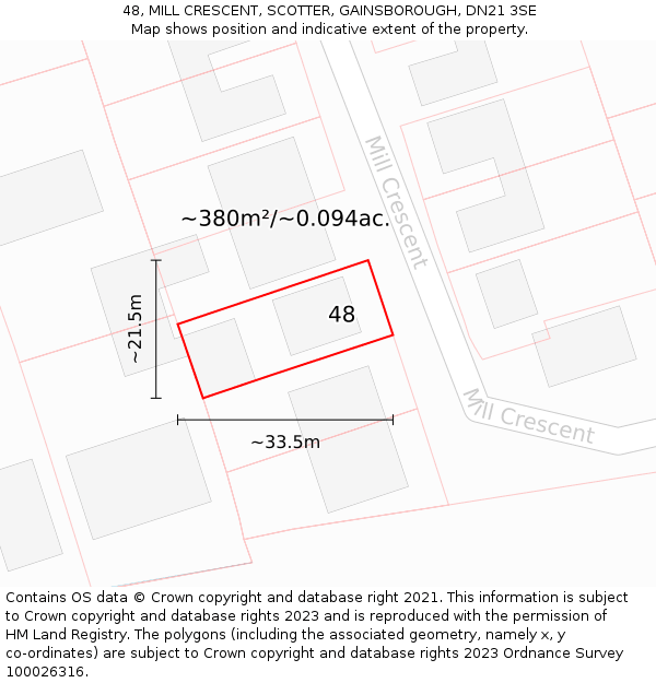 48, MILL CRESCENT, SCOTTER, GAINSBOROUGH, DN21 3SE: Plot and title map