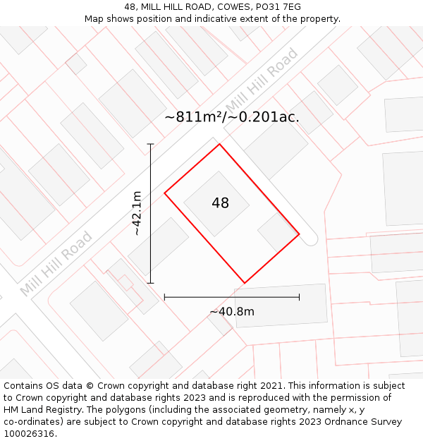 48, MILL HILL ROAD, COWES, PO31 7EG: Plot and title map