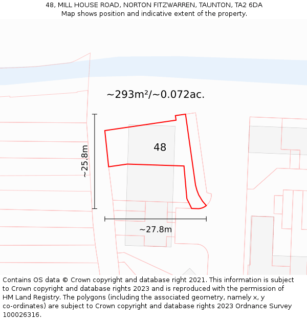 48, MILL HOUSE ROAD, NORTON FITZWARREN, TAUNTON, TA2 6DA: Plot and title map