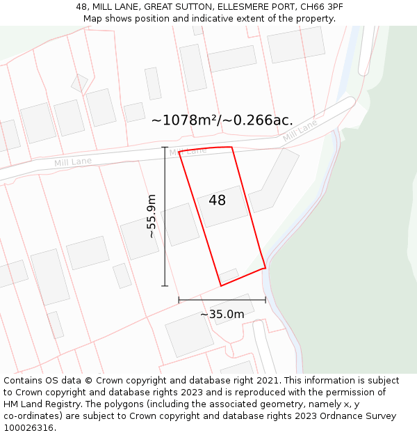 48, MILL LANE, GREAT SUTTON, ELLESMERE PORT, CH66 3PF: Plot and title map