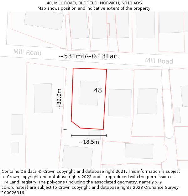 48, MILL ROAD, BLOFIELD, NORWICH, NR13 4QS: Plot and title map