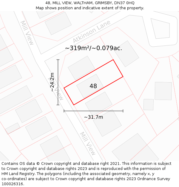 48, MILL VIEW, WALTHAM, GRIMSBY, DN37 0HQ: Plot and title map