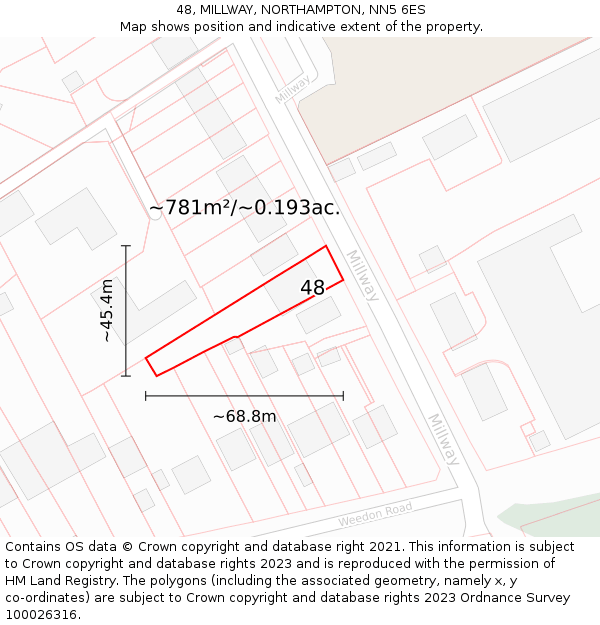48, MILLWAY, NORTHAMPTON, NN5 6ES: Plot and title map