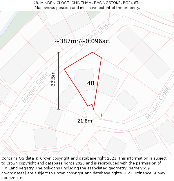 48, MINDEN CLOSE, CHINEHAM, BASINGSTOKE, RG24 8TH: Plot and title map