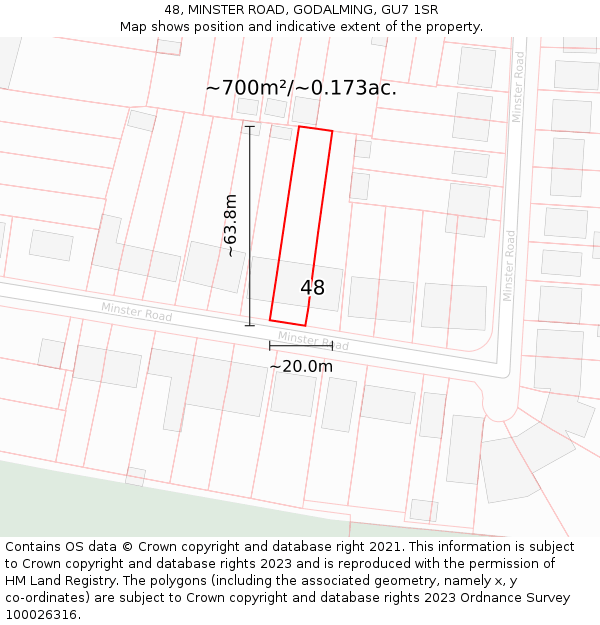 48, MINSTER ROAD, GODALMING, GU7 1SR: Plot and title map