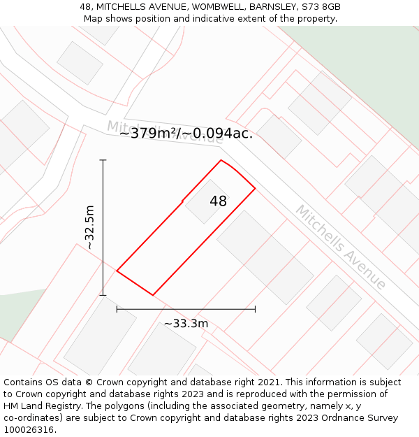 48, MITCHELLS AVENUE, WOMBWELL, BARNSLEY, S73 8GB: Plot and title map