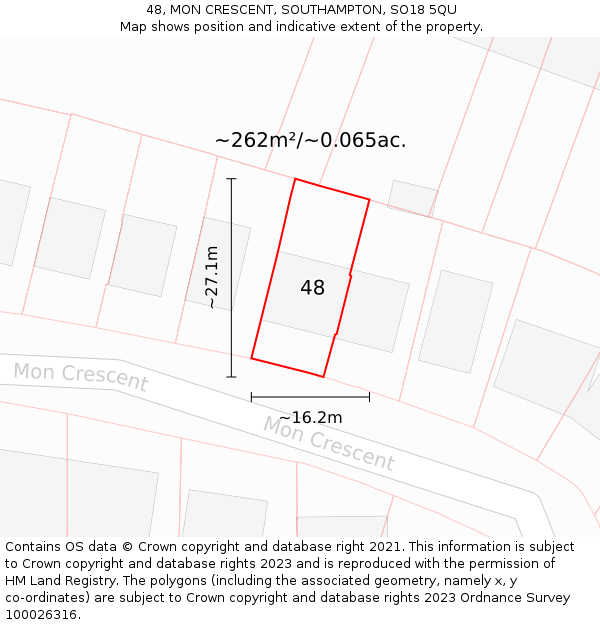 48, MON CRESCENT, SOUTHAMPTON, SO18 5QU: Plot and title map