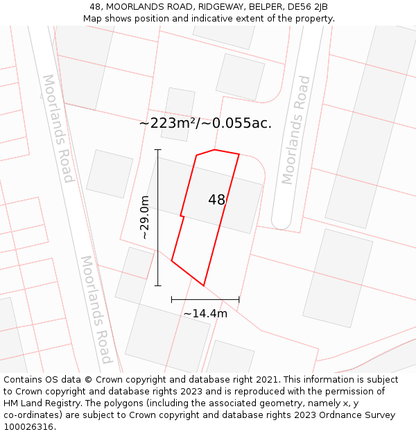 48, MOORLANDS ROAD, RIDGEWAY, BELPER, DE56 2JB: Plot and title map