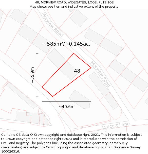 48, MORVIEW ROAD, WIDEGATES, LOOE, PL13 1QE: Plot and title map