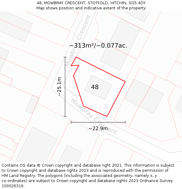 48, MOWBRAY CRESCENT, STOTFOLD, HITCHIN, SG5 4DY: Plot and title map