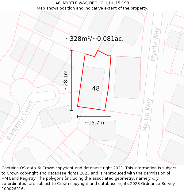 48, MYRTLE WAY, BROUGH, HU15 1SR: Plot and title map