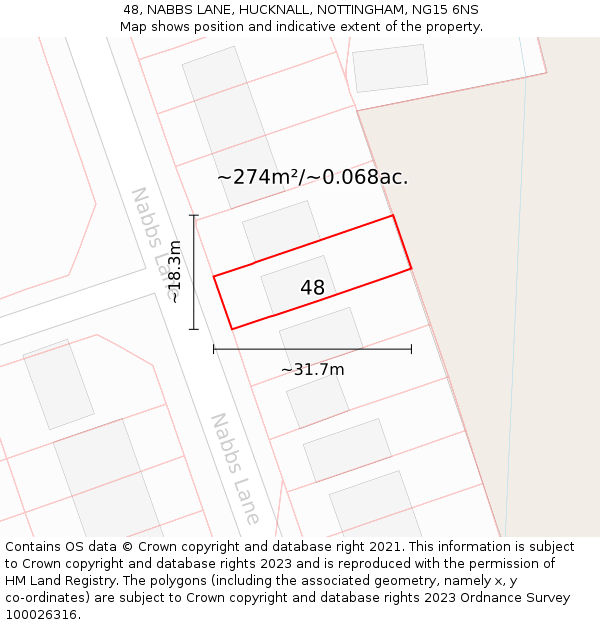 48, NABBS LANE, HUCKNALL, NOTTINGHAM, NG15 6NS: Plot and title map