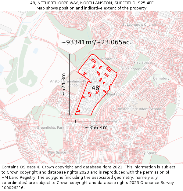 48, NETHERTHORPE WAY, NORTH ANSTON, SHEFFIELD, S25 4FE: Plot and title map