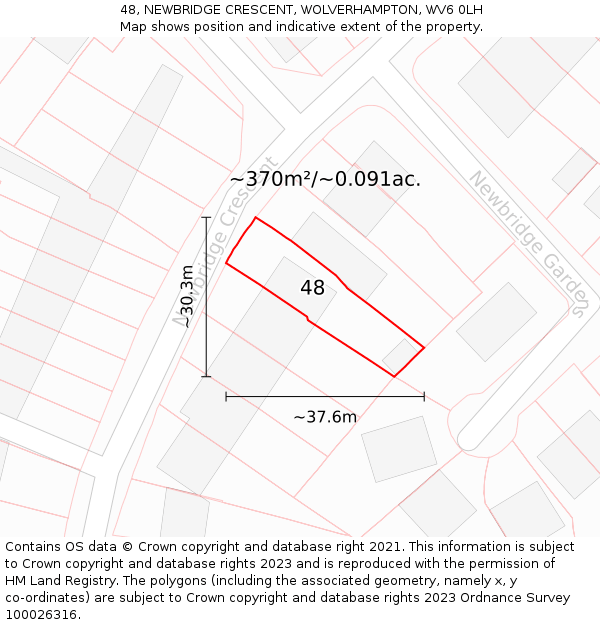 48, NEWBRIDGE CRESCENT, WOLVERHAMPTON, WV6 0LH: Plot and title map