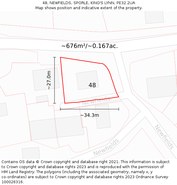 48, NEWFIELDS, SPORLE, KING'S LYNN, PE32 2UA: Plot and title map