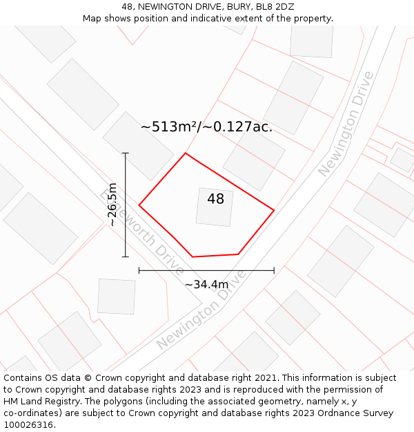 48, NEWINGTON DRIVE, BURY, BL8 2DZ: Plot and title map