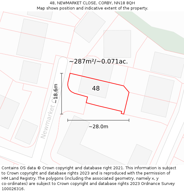 48, NEWMARKET CLOSE, CORBY, NN18 8QH: Plot and title map