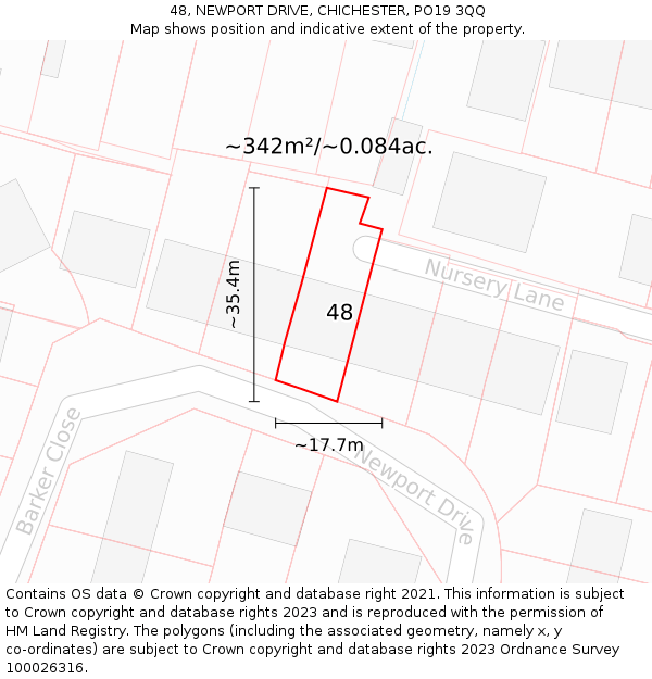 48, NEWPORT DRIVE, CHICHESTER, PO19 3QQ: Plot and title map