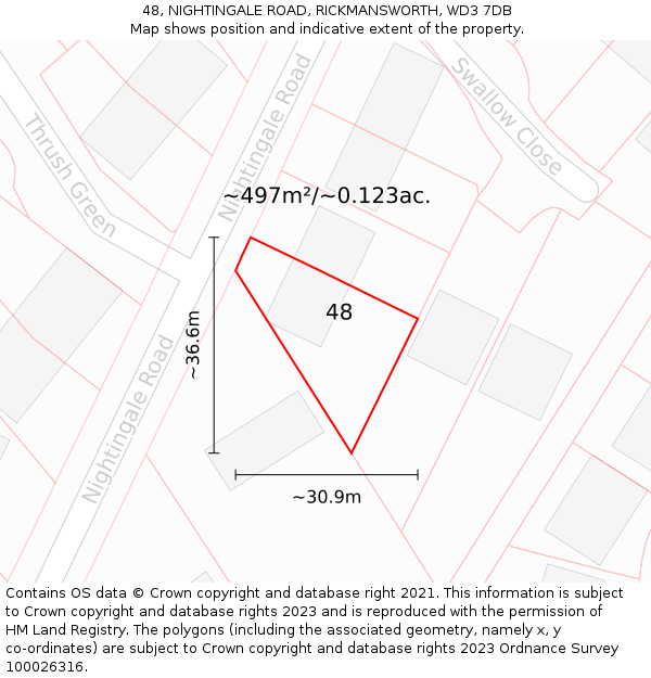 48, NIGHTINGALE ROAD, RICKMANSWORTH, WD3 7DB: Plot and title map