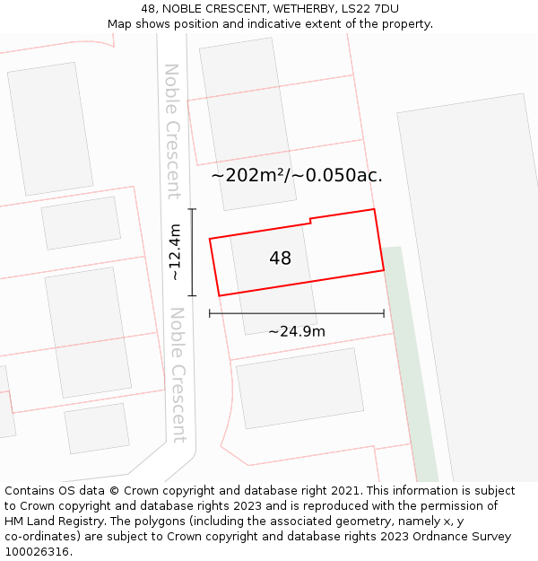 48, NOBLE CRESCENT, WETHERBY, LS22 7DU: Plot and title map