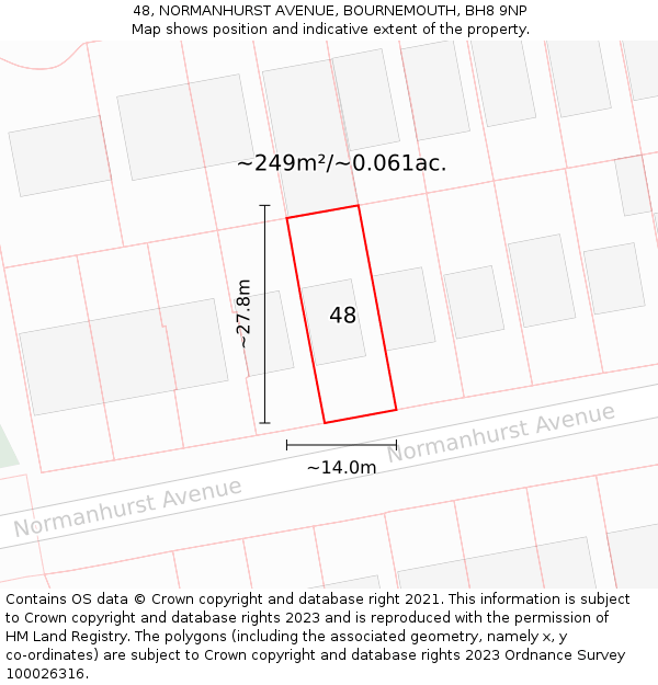 48, NORMANHURST AVENUE, BOURNEMOUTH, BH8 9NP: Plot and title map