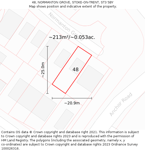 48, NORMANTON GROVE, STOKE-ON-TRENT, ST3 5BY: Plot and title map