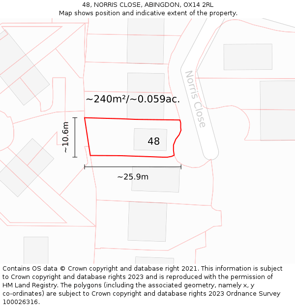 48, NORRIS CLOSE, ABINGDON, OX14 2RL: Plot and title map
