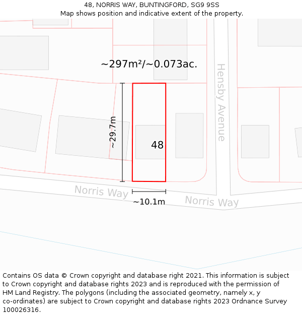48, NORRIS WAY, BUNTINGFORD, SG9 9SS: Plot and title map
