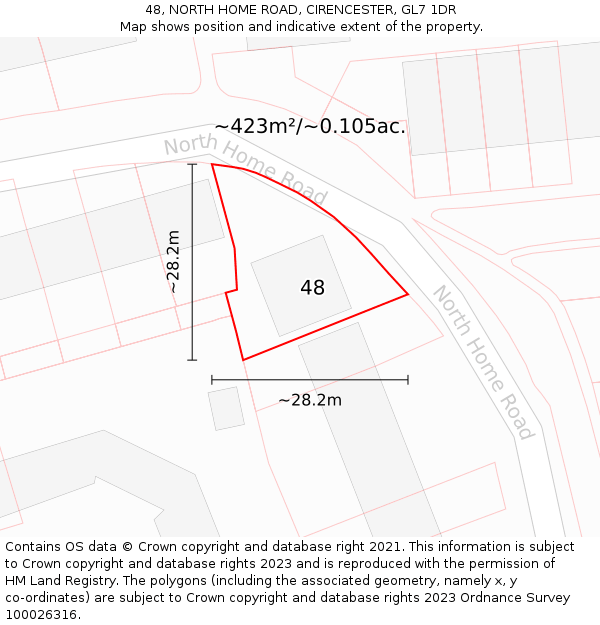 48, NORTH HOME ROAD, CIRENCESTER, GL7 1DR: Plot and title map