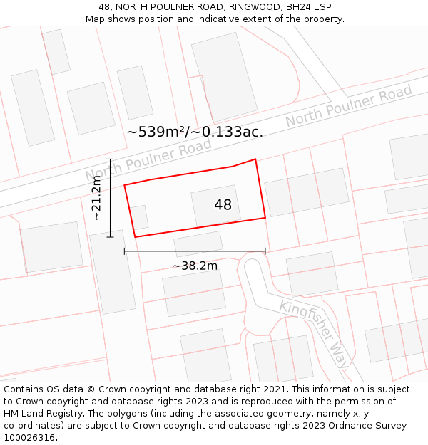 48, NORTH POULNER ROAD, RINGWOOD, BH24 1SP: Plot and title map