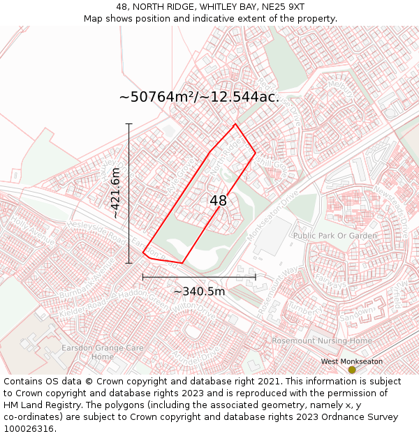 48, NORTH RIDGE, WHITLEY BAY, NE25 9XT: Plot and title map