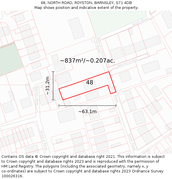 48, NORTH ROAD, ROYSTON, BARNSLEY, S71 4DB: Plot and title map