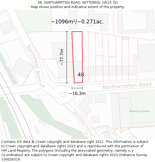 48, NORTHAMPTON ROAD, KETTERING, NN15 7JU: Plot and title map