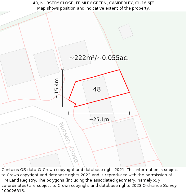 48, NURSERY CLOSE, FRIMLEY GREEN, CAMBERLEY, GU16 6JZ: Plot and title map