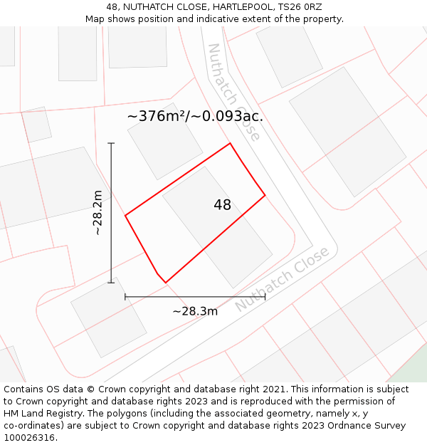 48, NUTHATCH CLOSE, HARTLEPOOL, TS26 0RZ: Plot and title map