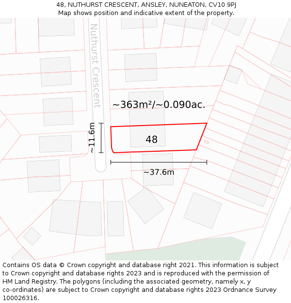 48, NUTHURST CRESCENT, ANSLEY, NUNEATON, CV10 9PJ: Plot and title map