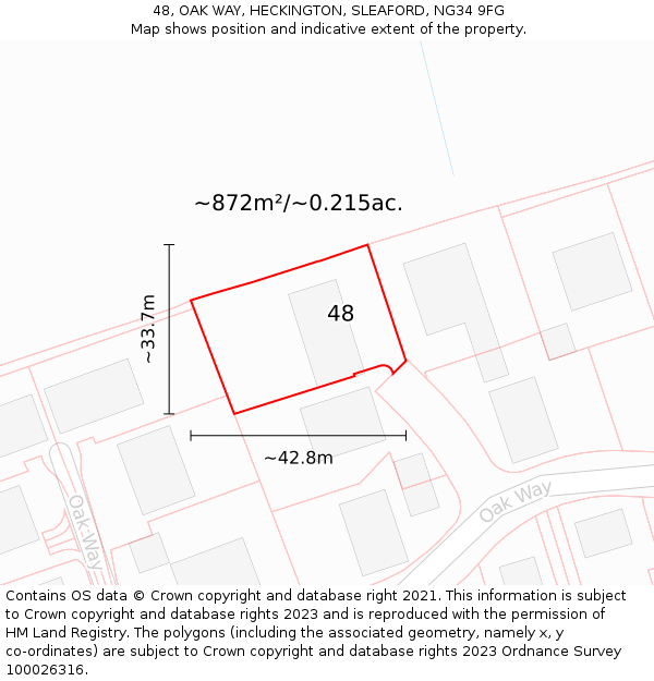 48, OAK WAY, HECKINGTON, SLEAFORD, NG34 9FG: Plot and title map