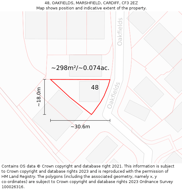 48, OAKFIELDS, MARSHFIELD, CARDIFF, CF3 2EZ: Plot and title map