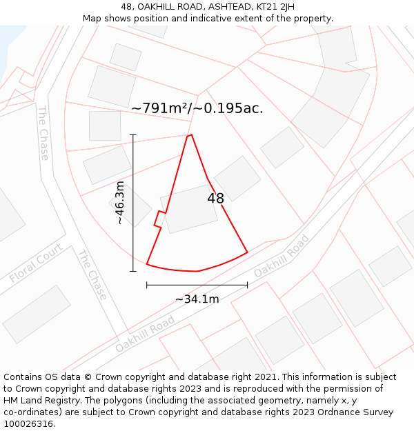48, OAKHILL ROAD, ASHTEAD, KT21 2JH: Plot and title map