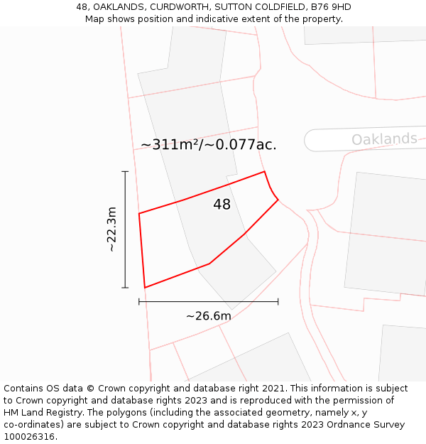48, OAKLANDS, CURDWORTH, SUTTON COLDFIELD, B76 9HD: Plot and title map