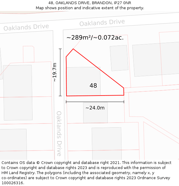 48, OAKLANDS DRIVE, BRANDON, IP27 0NR: Plot and title map