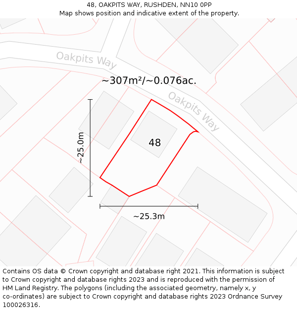48, OAKPITS WAY, RUSHDEN, NN10 0PP: Plot and title map