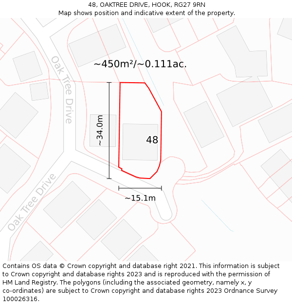 48, OAKTREE DRIVE, HOOK, RG27 9RN: Plot and title map