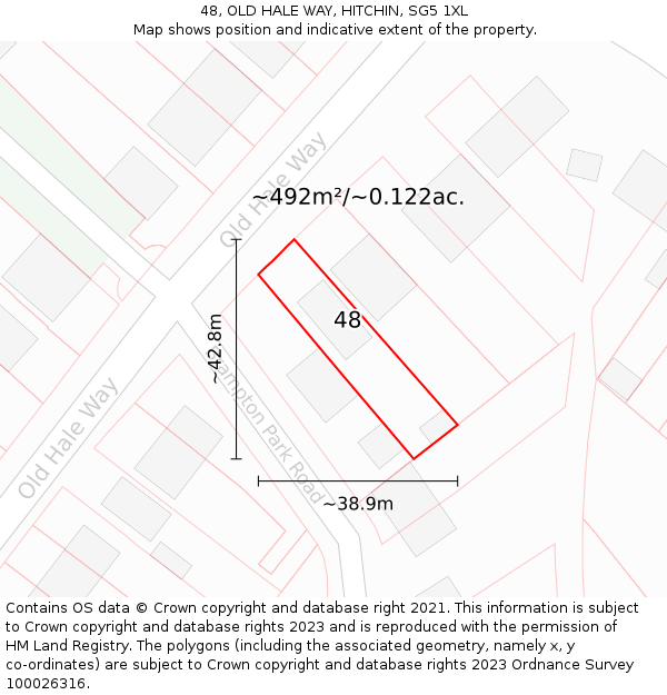 48, OLD HALE WAY, HITCHIN, SG5 1XL: Plot and title map