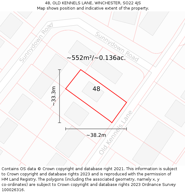 48, OLD KENNELS LANE, WINCHESTER, SO22 4JS: Plot and title map