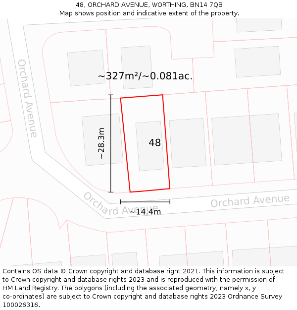 48, ORCHARD AVENUE, WORTHING, BN14 7QB: Plot and title map