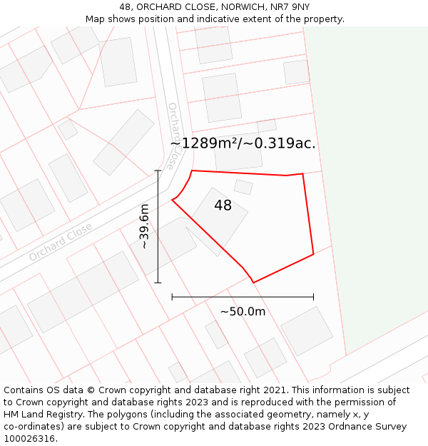 48, ORCHARD CLOSE, NORWICH, NR7 9NY: Plot and title map